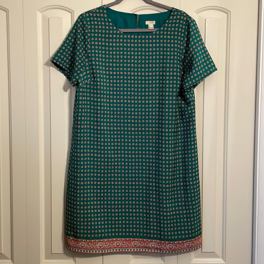 J. Crew Printed Green Floral Medallion Gallery Dress, Size 14